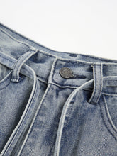 Tied Buttoned Denim Wide Leg Jeans